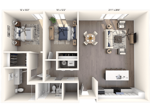 Floor plan for 2 beds, 2 baths, 1184 sqft